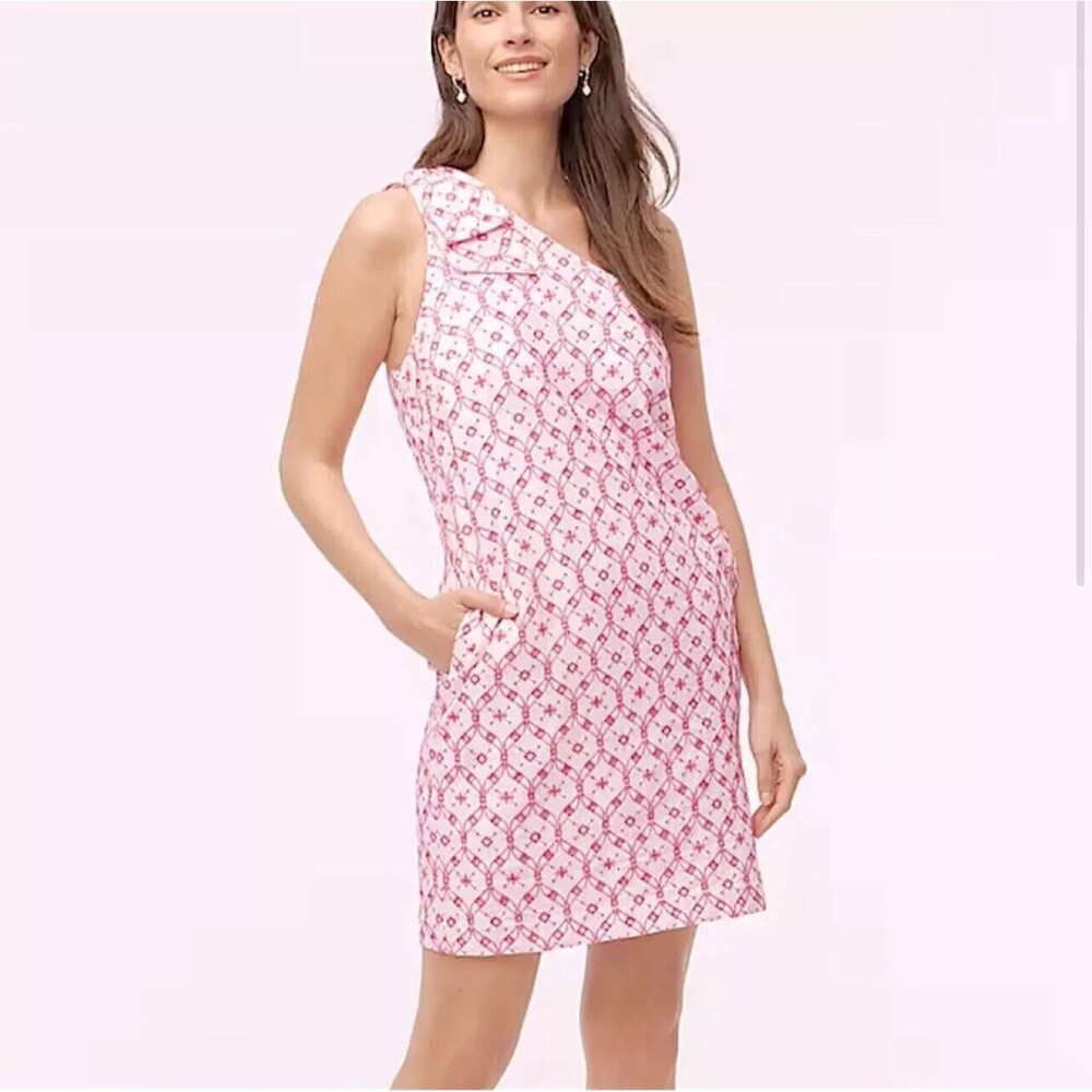 J. Crew Factory Pink One-Shoulder Printed Sheath Dress